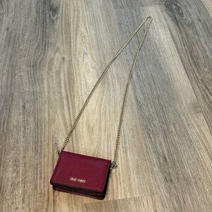 Nine West mini purse Wallet cardholder Claret Red Gold Chain